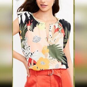 LOFT Paradise Tropical Flutter Sleeve Blouse Top Sz XSMALL